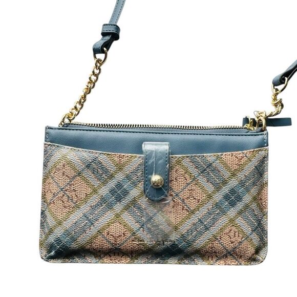 Nanette Lepore Blue Plaid Vegan Leather Card Wallet Organizer Crossbody - Picture 2 of 8